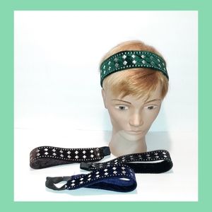 4 Velvet Silver Stud Rhinestone Headbands